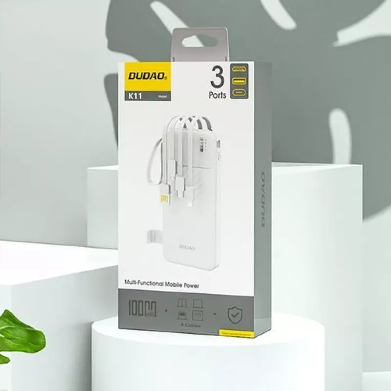 Dudao K11 10000mAh Powerbank mit integrierten Kabeln Weiß