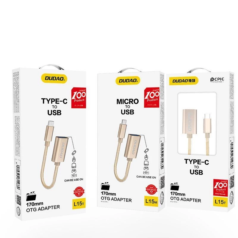 Dudao L15T OTG USB 2.0 auf USB Type-C Adapterkabel, Grau, 15 cm