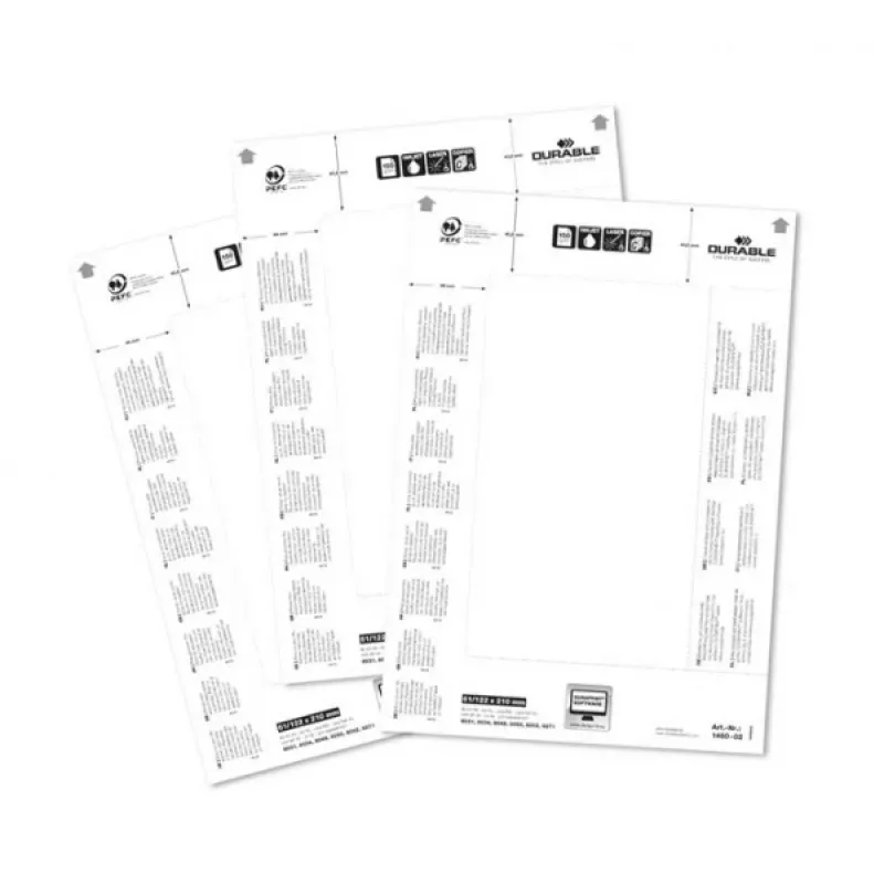 DURABLE BADGEMAKER® Einlegeetiketten 61 x 210 mm, 100 Stück, Weißer Karton, Laser/Tintenstrahl 146002