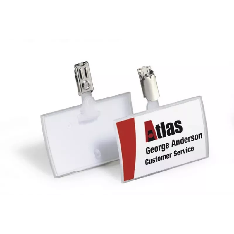 DURABLE CLICK FOLD Namensschild mit Clip, 90x54 mm Einlage, Transparent, 25er-Pack 821619