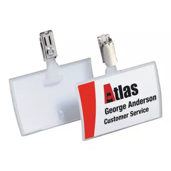DURABLE CLICK FOLD Namensschild mit Clip, 90x54 mm Einlage, Transparent, 25er-Pack 821619