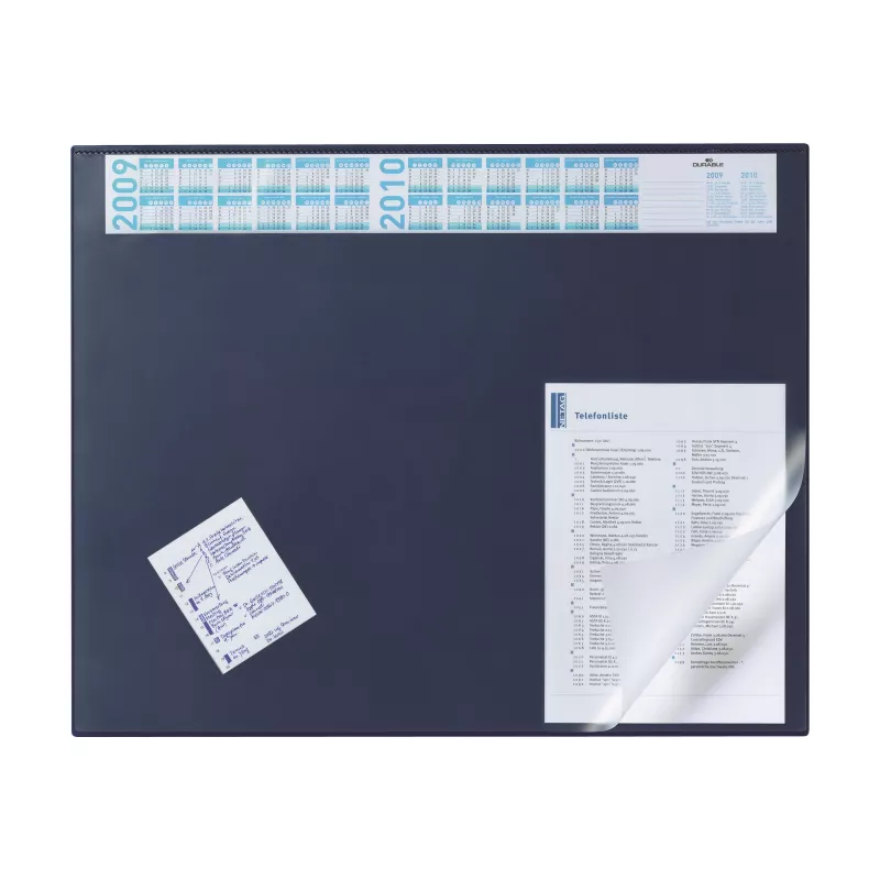 DURABLE Schreibtischunterlage mit integriertem Kalender, transparente Vollabdeckung, 65x52 cm, Dunkelblau