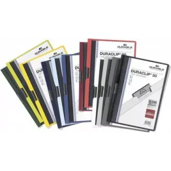 DURABLE DURACLIP 30 A4 PVC Klemmhefter, 30 Blatt Fassungsvermögen, Schwarz/Grün/Transparent, 3er-Pack 220032