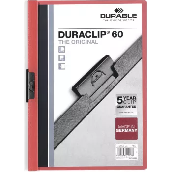 DURABLE DURACLIP 60 A4 Klemmhefter Schwarz mit transparenter Vorderseite, 60-Blatt-Kapazität, rutschfeste Federklemme, 25er-Pack 220903