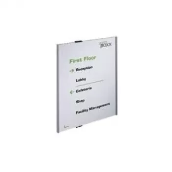 DURABLE INFO SIGN A3 Hochformat Silber Aluminium Informationstafel, blendfreies Acryl, Schraubmontage, 297 x 420 mm Einleger 480823