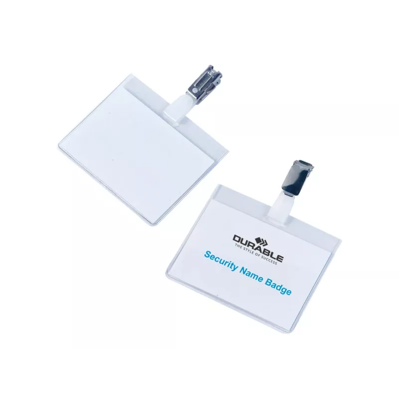 DURABLE VISITOR Namensschildhalter 90 x 60 mm mit Drehclip, Transparent, 25 Stück (800319)