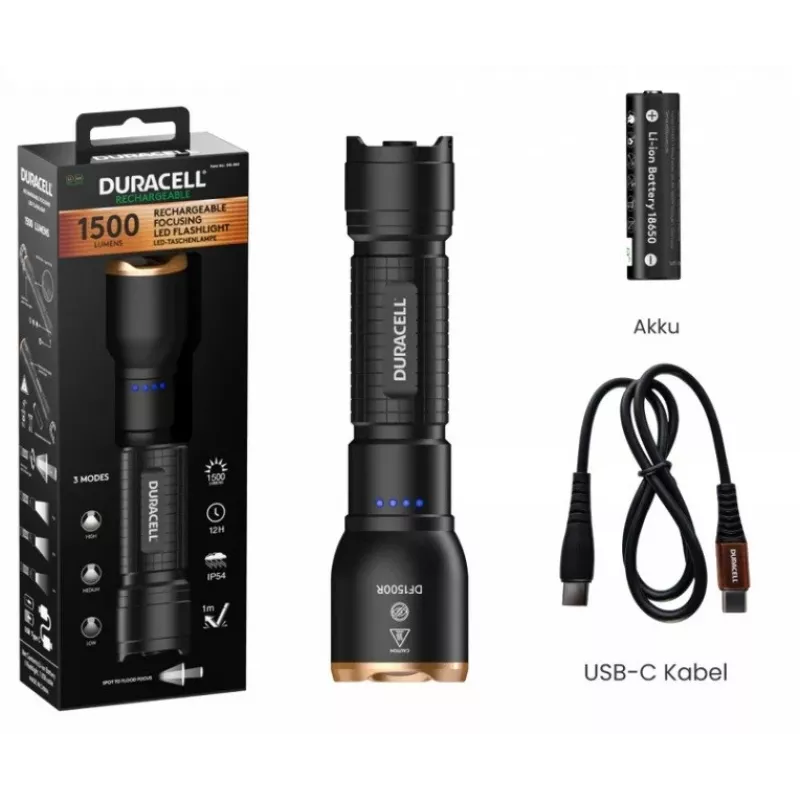 Duracell DF1500R Taschenlampe Schwarz 1500 Lumen