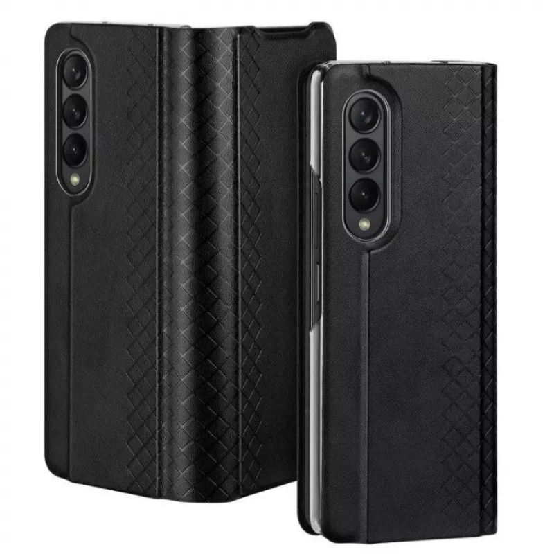 Dux Ducis Bril Series Flip Wallet Case für Samsung Galaxy Z Fold4, Schwarz, Premium PU-Leder mit Standfuß und Kartenfächern