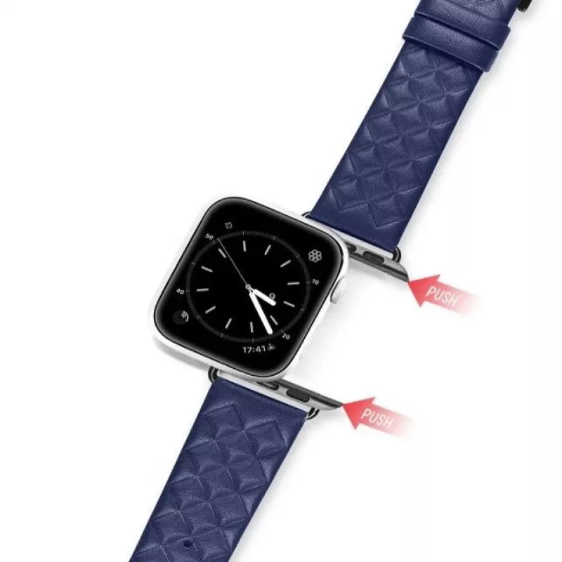 Dux Ducis Trap Lederarmband für Apple Watch 7/6/5/4/3/2/SE (45/44/42mm) Echtes Leder Armband Blau