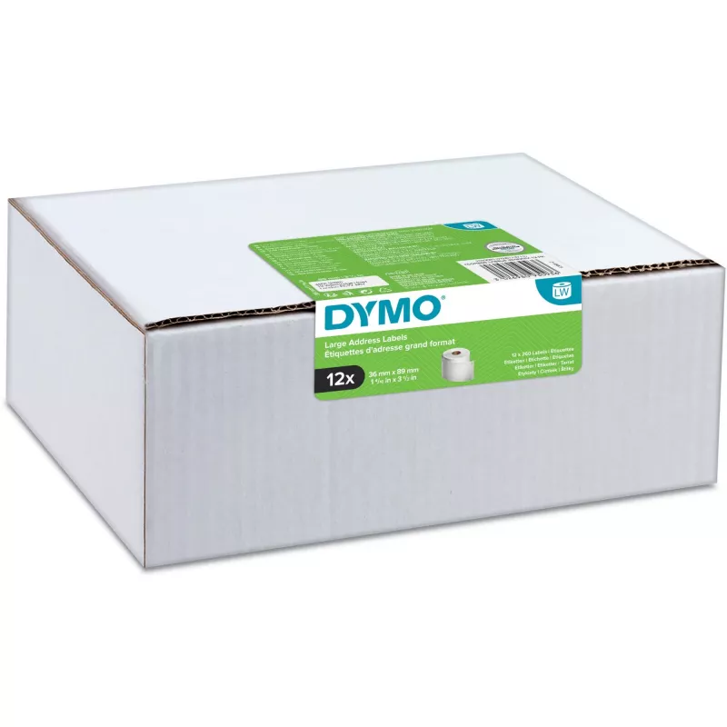 DYMO Authentic LabelWriter Große Adressetiketten 36mm x 89mm Transparent, 2 Rollen mit 130 (260 Etiketten)