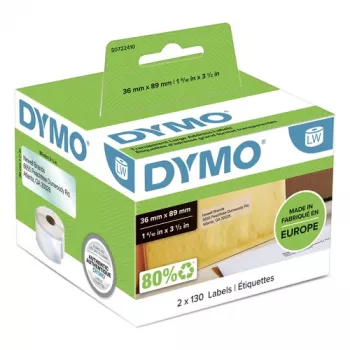 DYMO Authentic LabelWriter Große Adressetiketten 36mm x 89mm Transparent, 2 Rollen mit 130 (260 Etiketten)