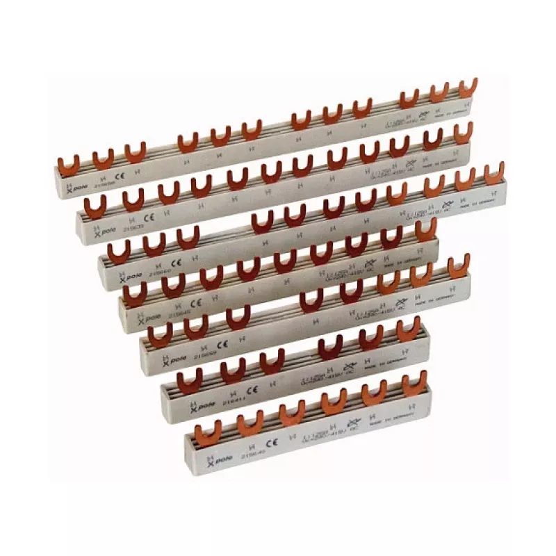 Eaton EVG-3PHAS/9MODUL 3-Phasen-Pin-Sammelschiene, 10 mm², 9 Module, 63 A, 400 V, Gabeltyp, vollisoliert, grau