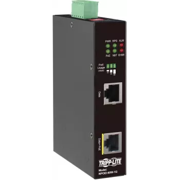 Eaton Tripp Lite Series Industrial Gigabit PoE++ Injektor, 60W, 802.3bt, Midspan, -40°C bis 75°C, IP30, Dual 24-57VDC, DIN-Schiene, 1-Port, Schwarz