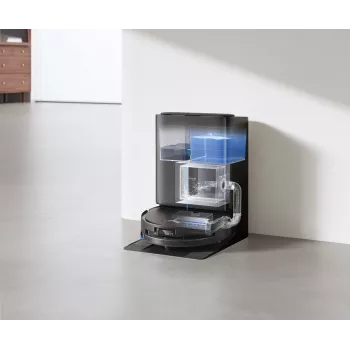 ECOVACS DEEBOT T80S OMNI Saugroboter mit Absaugstation, 6000 Pa Saugkraft, Heißwasser-Wischreinigung, Heißlufttrocknung, AIVI 3D 2.0 Hinderniserkennung, TrueMapping 2.0 LiDAR Navigation, Schwarz