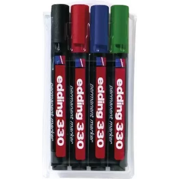 Edding 330/4 S Permanentmarker-Set, Schwarz/Blau/Grün/Rot, 4 Stück 4-330-4