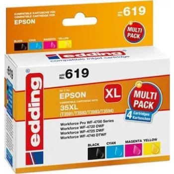 Edding EDD-619 Kompatibles High-Yield Tintenpatronen-Set – Schwarz, Cyan, Magenta, Gelb (4er-Pack, Epson 603XL Äquivalent) 18-619