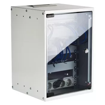 EFB 10-Zoll Wandgehäuse 9U 300mm Tiefe Lichtgrau (RAL 7035) mit Sicherheitsglastür