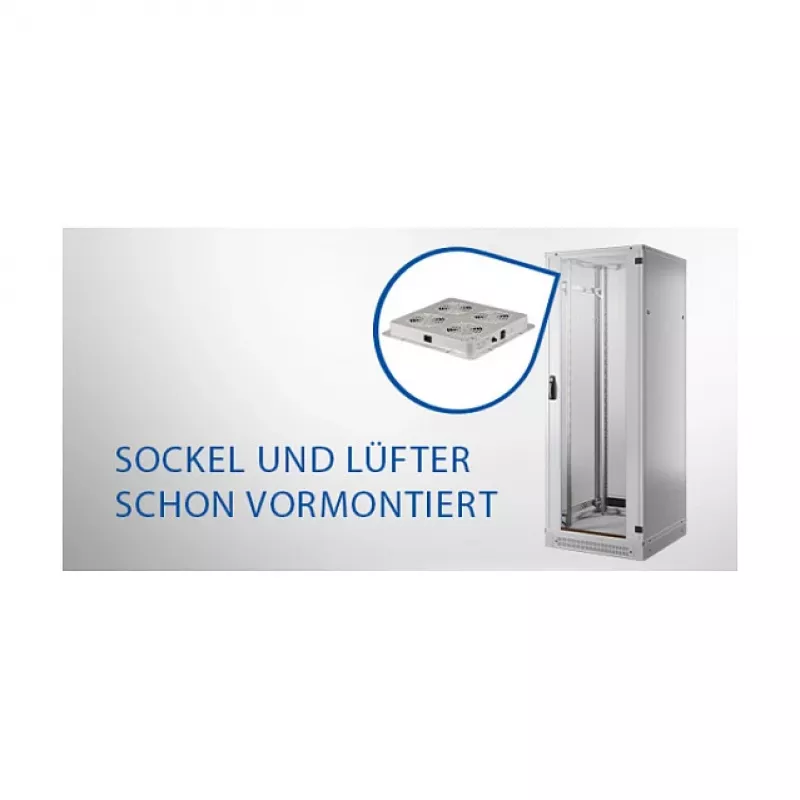 EFB 19-Zoll Netzwerkschrank Set PRO 42U, 800x1000 mm, RAL7035, 4-Lüfter-Dacheinheit, Stromversorgung + Sockel