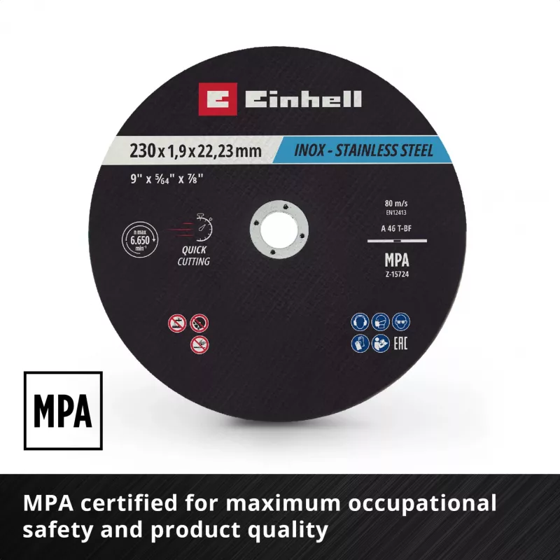 Einhell 230 x 2,0 mm dünne Trennscheiben für Winkelschleifer, 10er-Pack 711524