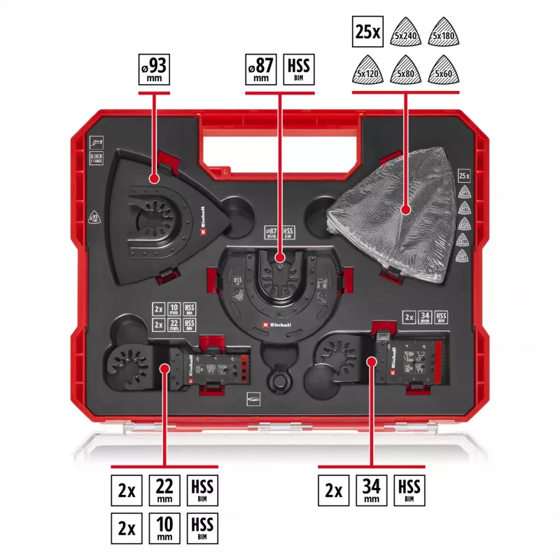 Einhell 708135 XL-PLUS-CASE BiM HSS Multifunktionswerkzeug-Zubehörset, 10 Teile