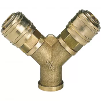 Einhell Druckluftverteiler mit 2 Schnellkupplungen, R 3/8 Zoll Innengewinde, vernickeltes Messing 4139680