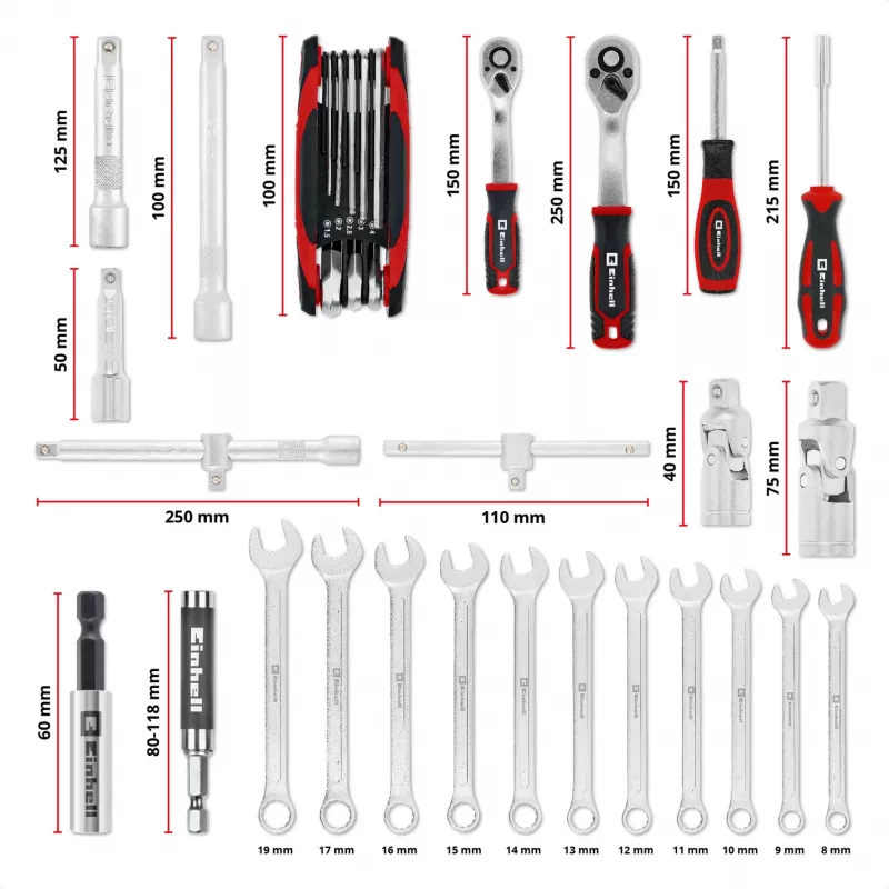 Einhell E-Case 201-teiliger Mechaniker-Werkzeugsatz (Chrom-Vanadium-Stahl, stapelbar) (370513)