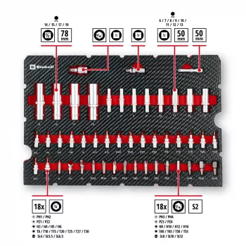 Einhell E-Case 92-teiliges Werkzeugset (370514) - Chrom-Vanadium-Stahl, Schwarz/Rot