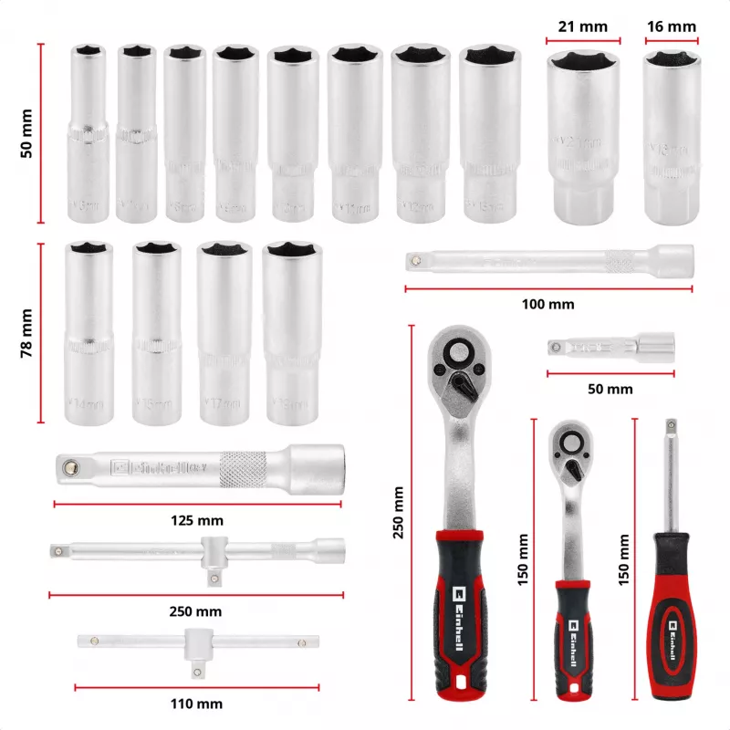 Einhell E-Case 92-teiliges Werkzeugset (370514) - Chrom-Vanadium-Stahl, Schwarz/Rot