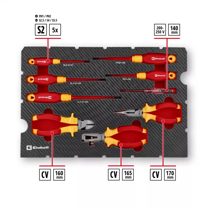 Einhell E-Case VDE Werkzeugkoffer 24-teiliges Elektriker-Set (Rot/Gelb)