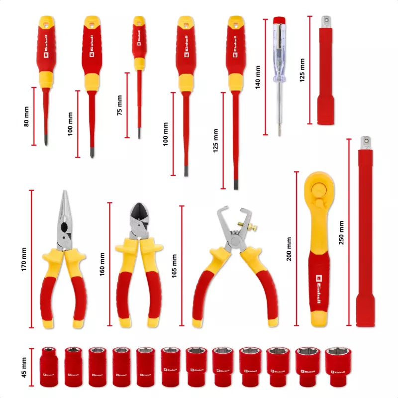 Einhell E-Case VDE Werkzeugkoffer 24-teiliges Elektriker-Set (Rot/Gelb)