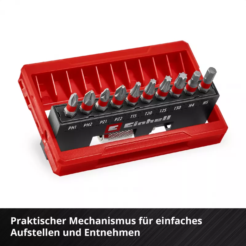 Einhell Karabiner Impact Bit Set 10-teilig 1/4 inch Sechskant Impact-Bits mit Karabinerclip