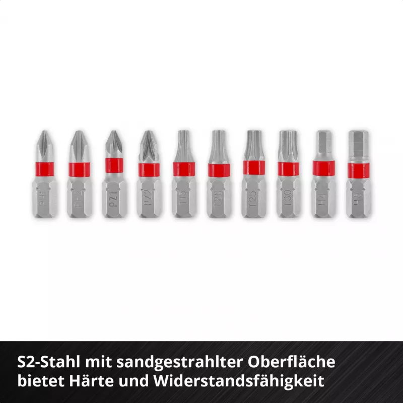 Einhell Karabiner Impact Bit Set 10-teilig 1/4 inch Sechskant Impact-Bits mit Karabinerclip