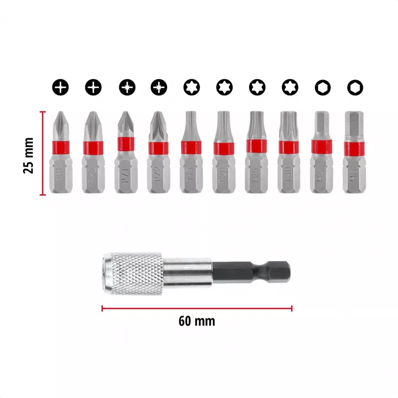 Einhell Karabiner Impact Bit Set 10-teilig 1/4 inch Sechskant Impact-Bits mit Karabinerclip