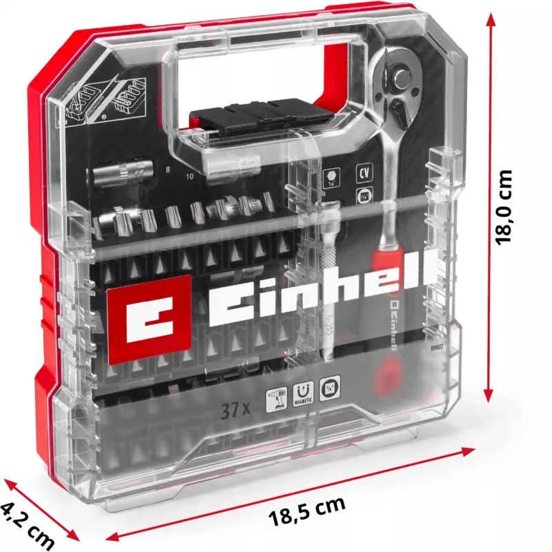 EINHELL-KWB Steckschlüssel- und Bit-Set 1/4 Zoll 37-teilig im L-CASE