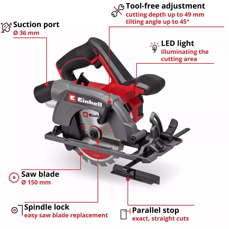 Einhell Power X-Change Akku-Handkreissäge TE-CS 18/150-2 Li-Solo, 18V (Rot/Schwarz, ohne Akku und Ladegerät)