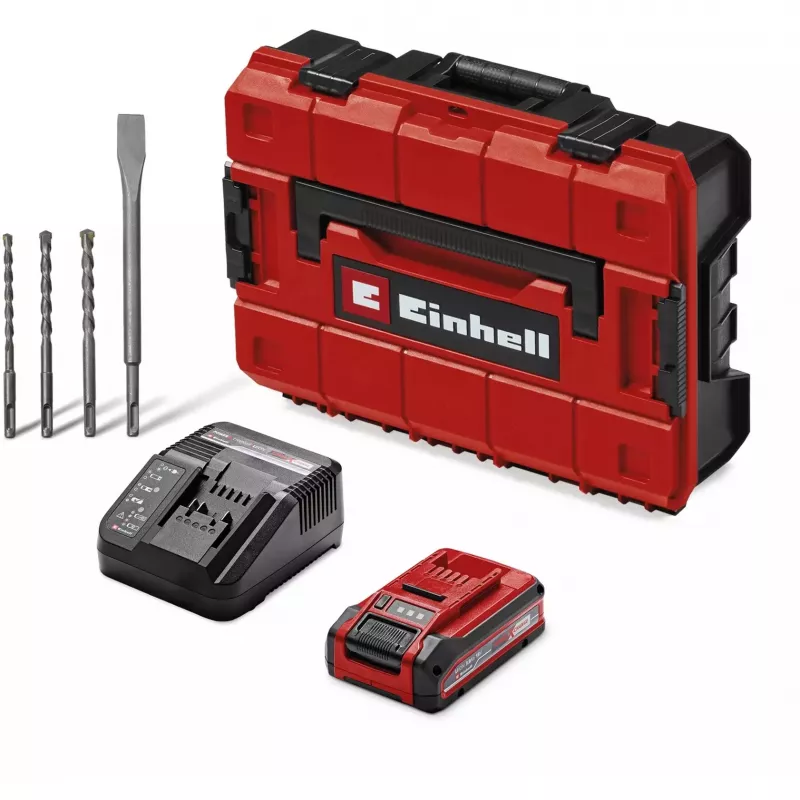 EINHELL Professional Akku-Bohrhammer TP-HD 18/28 Li BL+4, 18V (Rot/Schwarz, Li-Ion Akku 3,0 Ah, 4-teiliges Zubehörset, E-Case S)