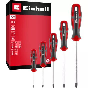 Einhell Schraubendreher-Set PZ, 5-teilig (Rot/Schwarz, ergonomische Zweikomponentengriffe)