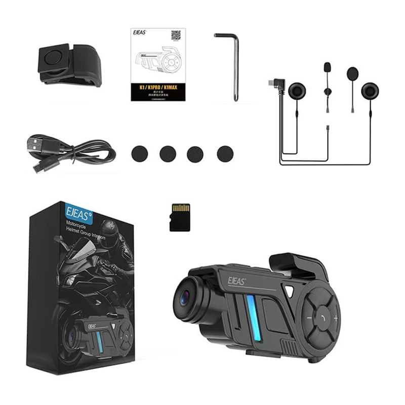 EJEAS K1Pro+ Motorrad-Intercom mit 1080P-Rekorder - Einzel-Intercom