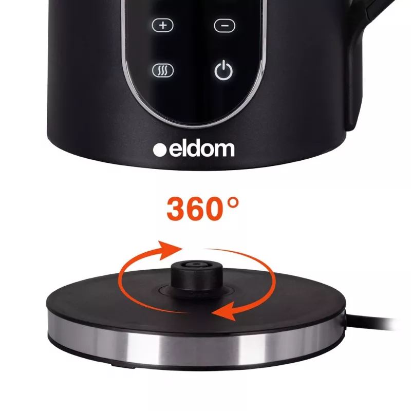 ELDOM C560 Nuvia kabelloser Wasserkocher mit Temperaturregelung, 1,7 L, 2200 W, LED-Anzeige, Edelstahl/Schwarz