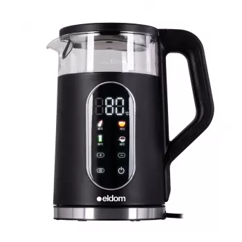 ELDOM C560 Nuvia kabelloser Wasserkocher mit Temperaturregelung, 1,7 L, 2200 W, LED-Anzeige, Edelstahl/Schwarz