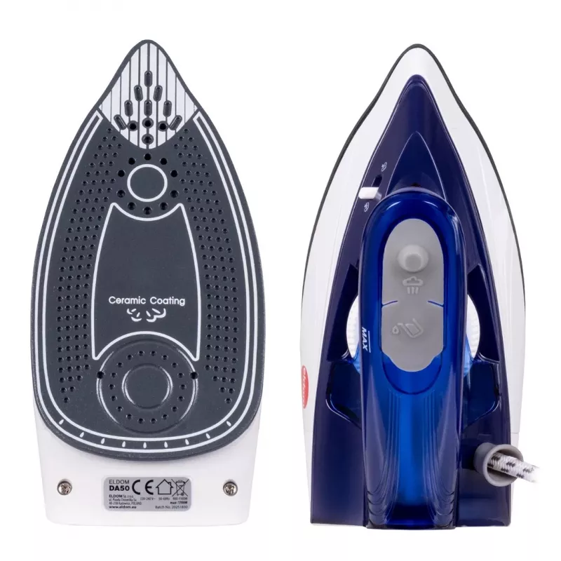 ELDOM DA50 Reisebügeleisen 900W Blau mit Dampf, klappbarem Griff, Antihaft-Sohle, 40ml Tank