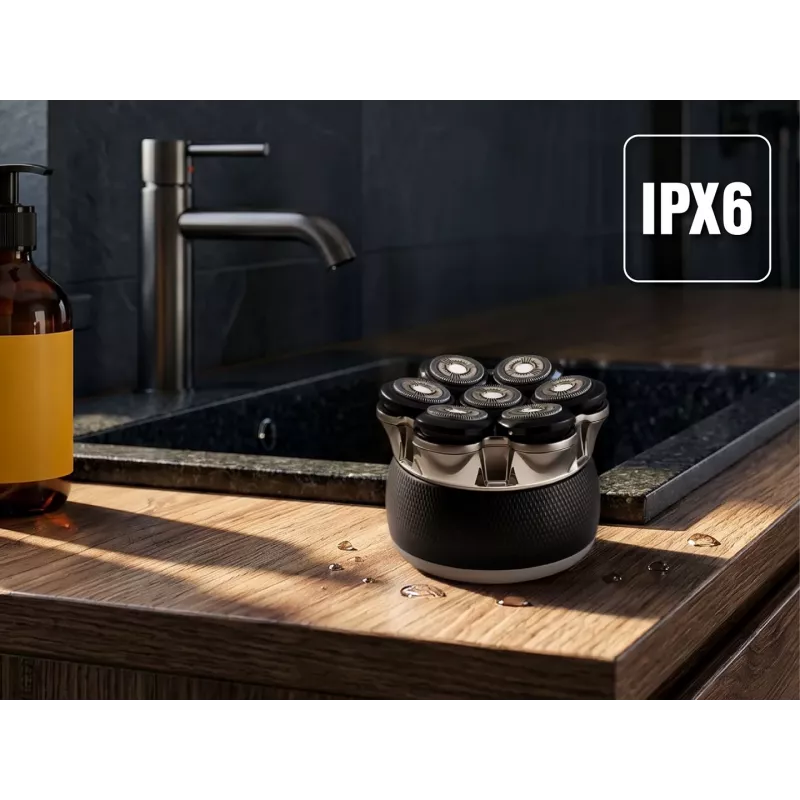 ELDOM Elektrischer Gesichts- und Kopfrasierer G60 Rotary 3-Kopf Nass & Trocken mit LED-Display, Pop-up-Trimmer, IPX7 wasserdicht, 60 Min. Laufzeit