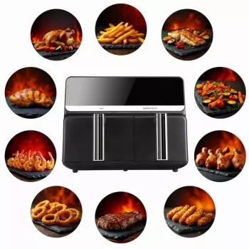 ELDOM FR200 Heißluftfritteuse 9L Doppelkorb 2200W 8 Programme LED-Display Schwarz