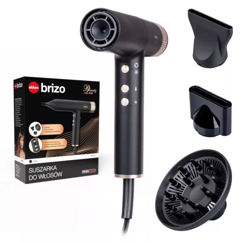 ELDOM HT270 BRIZO Haartrockner 2200W Ionic Super-Silent 3 Heizstufen Kaltstufe Auto-Reinigung Schwarz