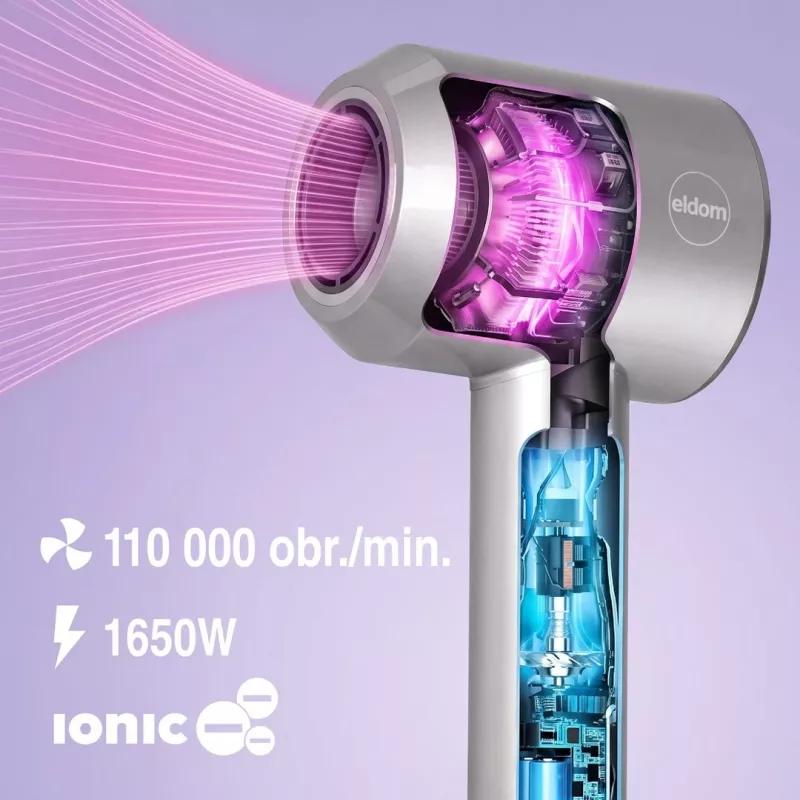 ELDOM HT280 Haartrockner, 1650 W, Grau, 3 Heizstufen, 2 Gebläsestufen, Kaltluftstoß, Konzentratordüse, Abnehmbarer Luftfilter, Aufhängeöse, Überhitzungsschutz, 1,8 m Kabel