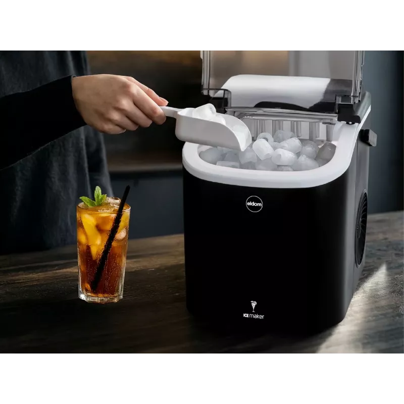ELDOM KS230 Eiswürfelbereiter - 12 kg/24h, 2,2L Tank, 9 Würfel pro Zyklus, Silber/Schwarz