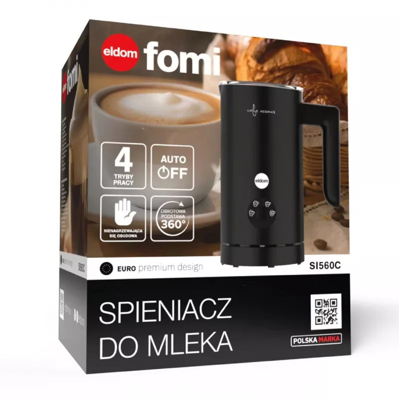 ELDOM SI560C Milchaufschäumer Schwarz - 500W Automatisches Heiß- & Kaltaufschäumen, 300ml Erwärmung, Edelstahl
