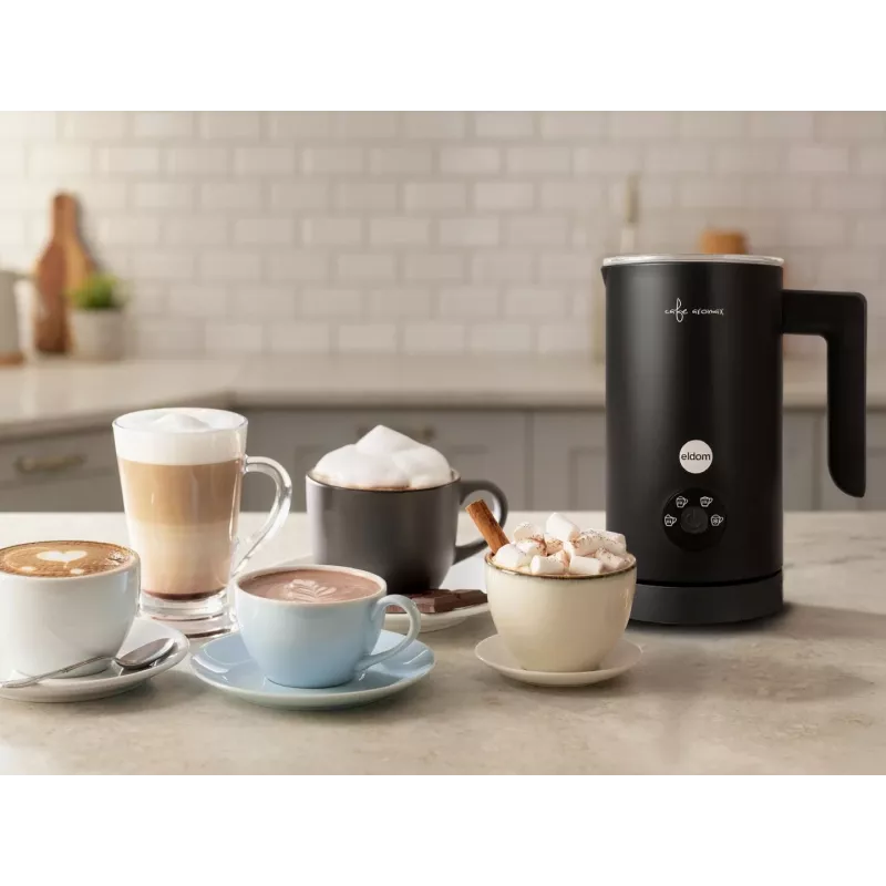 ELDOM SI560C Milchaufschäumer Schwarz - 500W Automatisches Heiß- & Kaltaufschäumen, 300ml Erwärmung, Edelstahl