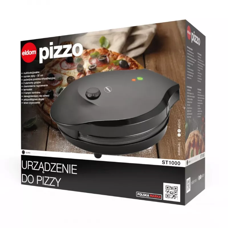 ELDOM ST1000 Elektrischer Pizzamaker 1450W Schwarz 30cm Antihaft