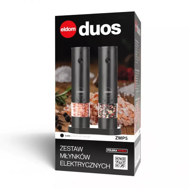 ELDOM ZMP5 batteriebetriebenes Salz- und Pfeffermühlen-Set mit Ständer, Schwarz